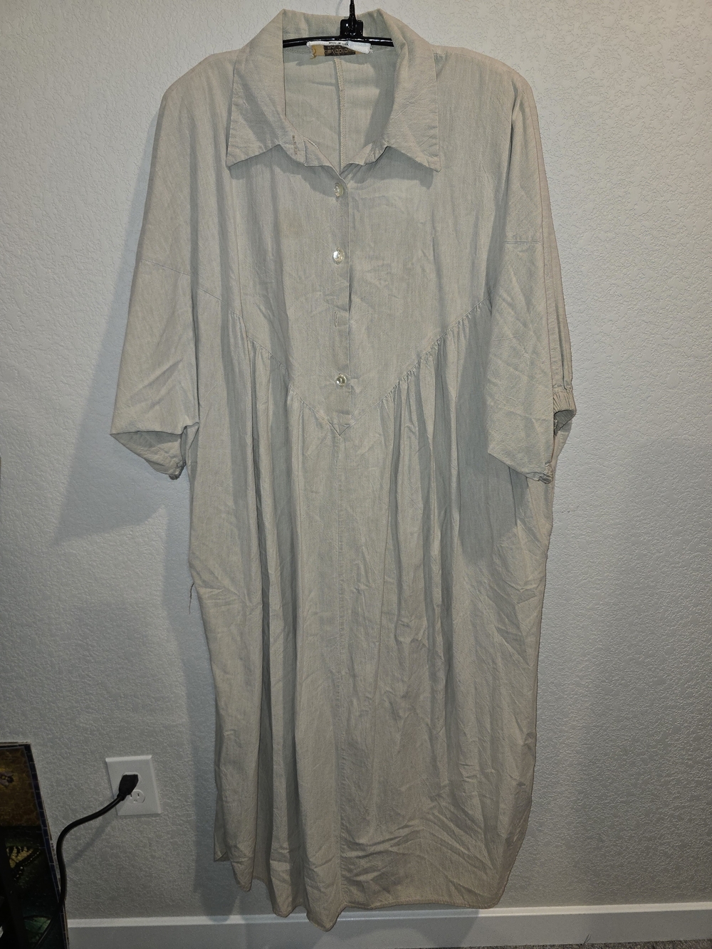 Vintage David Brown Boutique California Beige Oversized Maxi Shirt Dress